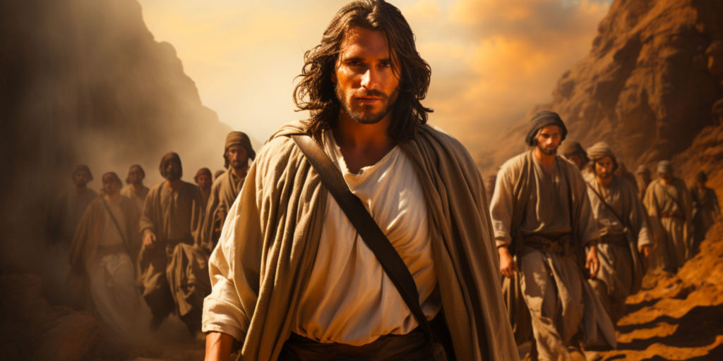 Jesus walking ahead of his disciples